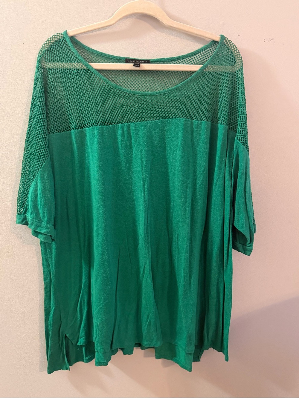 Lane Bryant Emerald Green Mesh Yoke Tunic Top